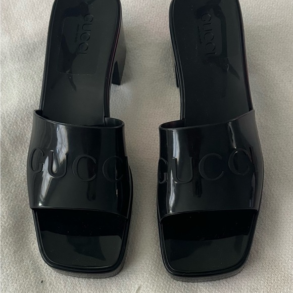 Gucci Black Women's Platform Rubber Block Heel Slide Sandals, Size 10 (41) - Picture 4 of 8